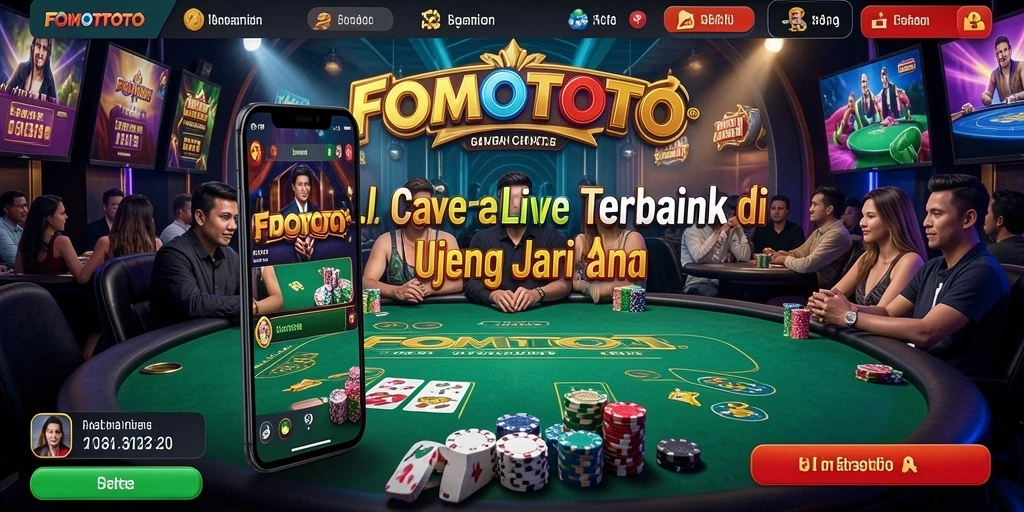 Screenshot gameplay FOMOTOTO yang menampilkan dealer langsung dan suasana kasino.
