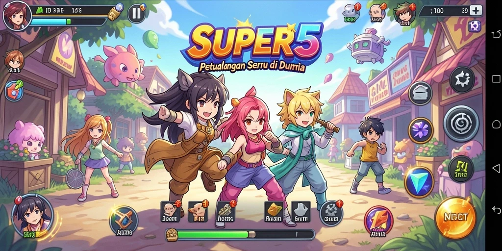 Gameplay SERU dengan karakter anime ikonik di SUPER5.
